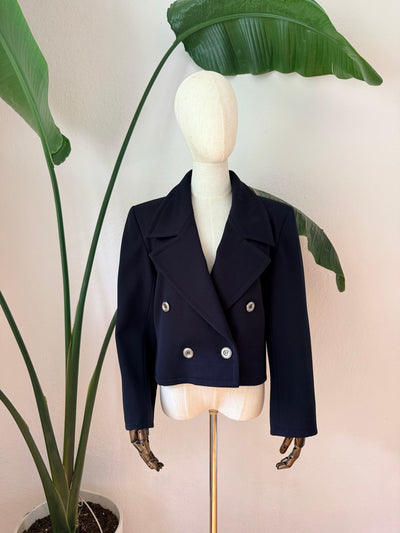 Vintage 1990s Yves Saint Laurent Rive Gauche Cropped Navy Jacket, Size Medium/ Large