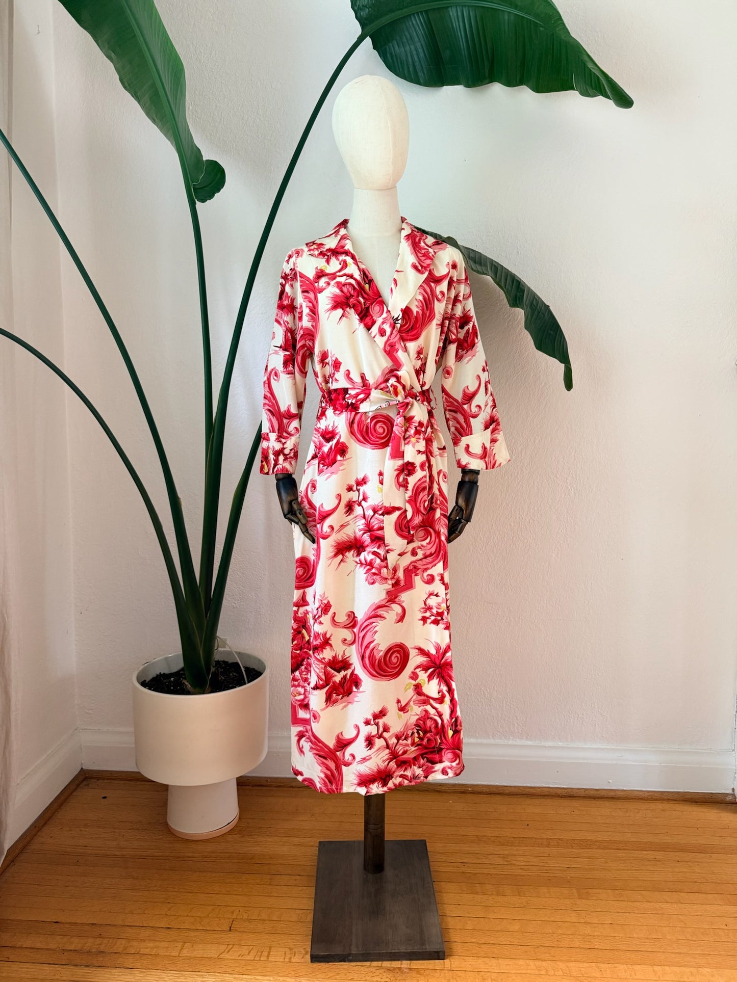 Vintage 1940s Printed Dressing Gown Robe, Size