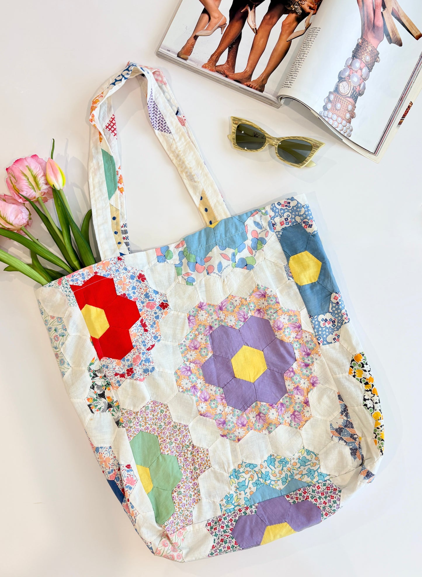 Upcycled Vintage Quilt Patchwork Tote Bag - Version 1