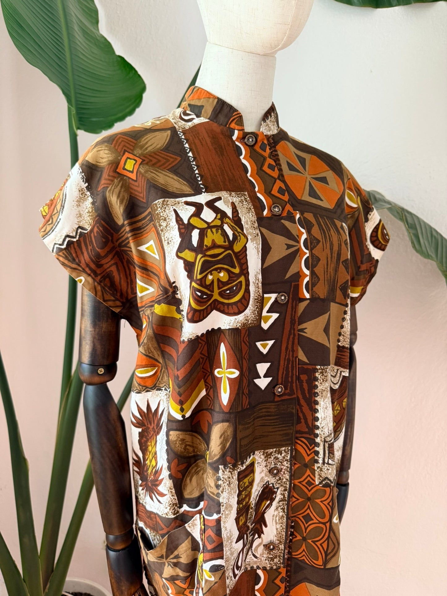 Vintage 1970s Hawaiian Aloha Blouse Size Large