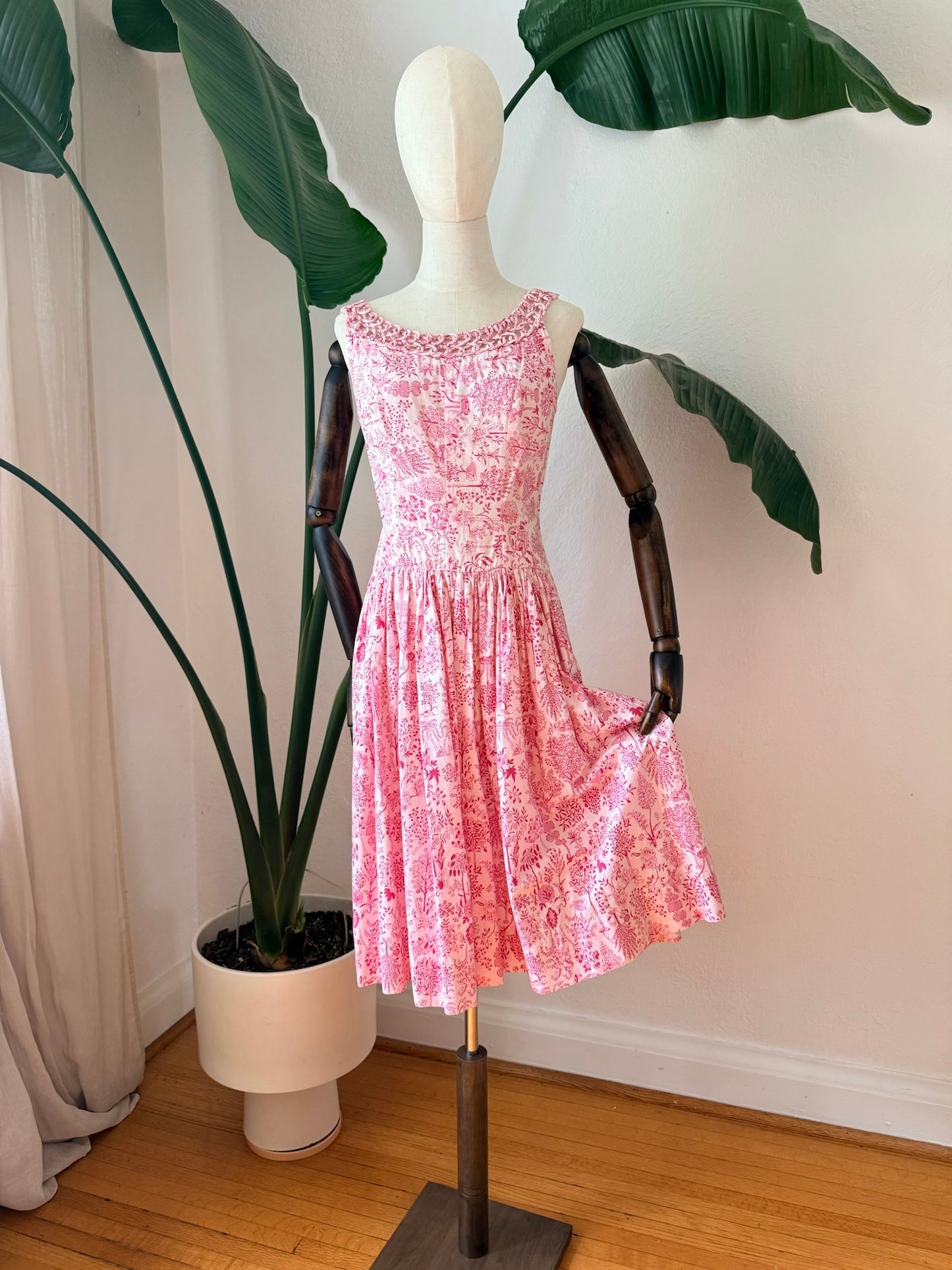 Vintage 1950s Jerry Gilden Plant Print Fit and Flare Dress Size Small