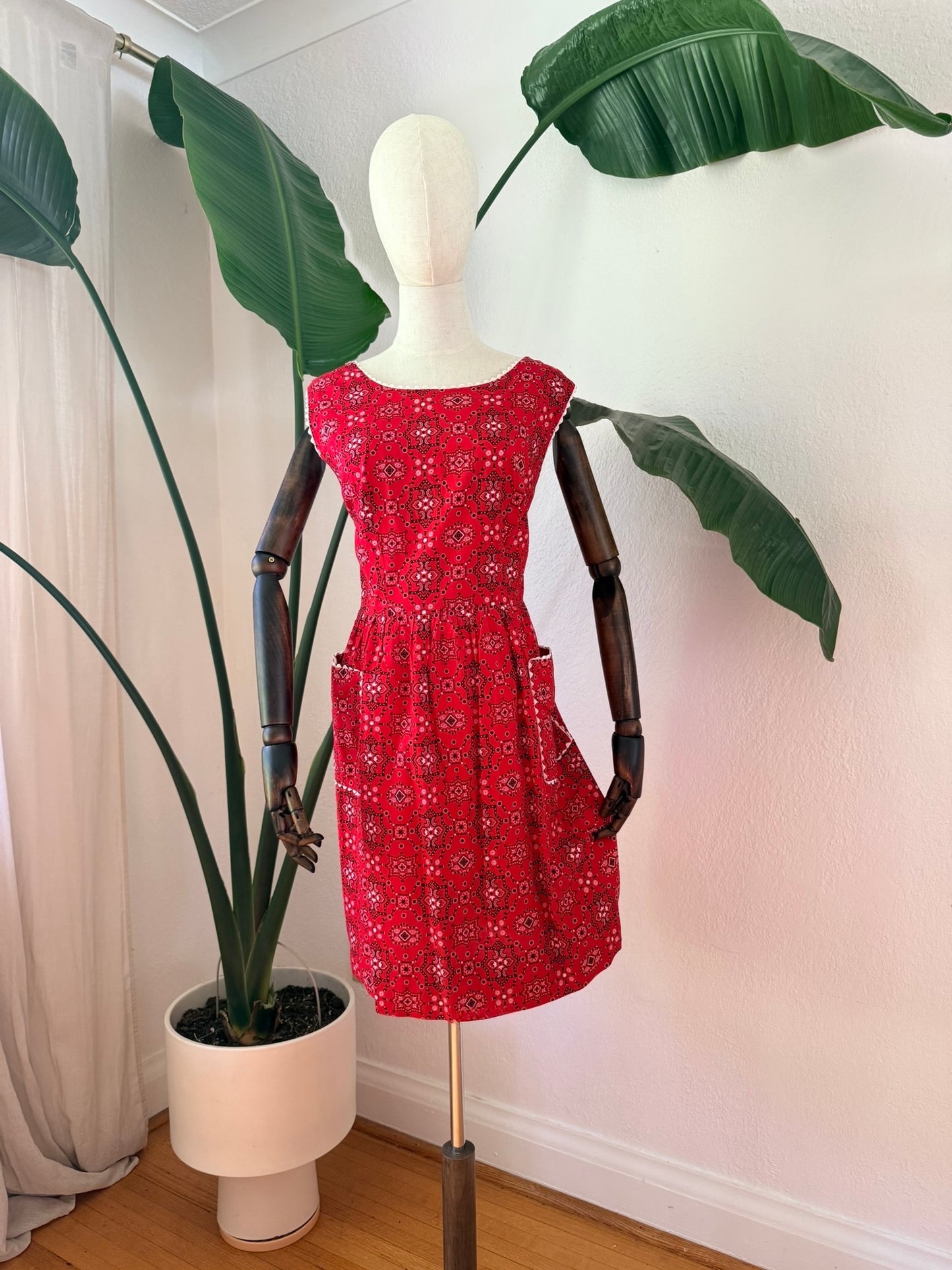 Vintage 1950s Bandana Print Dress, Size Large