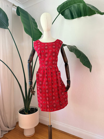 Vintage 1950s Bandana Print Dress, Size Large