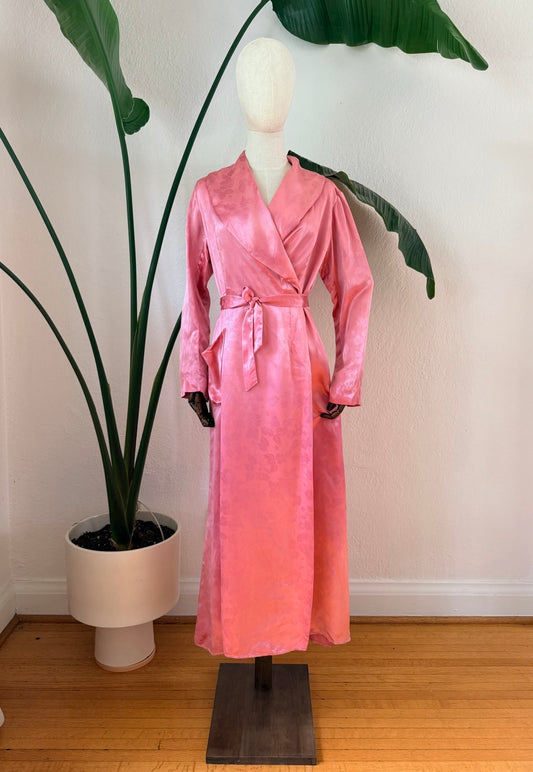 Vintage 1940s Pink Satin Dressing Gown, Size Small