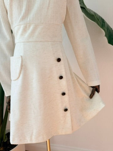 Vintage Late 1960's Mod Cream Mini Dress Size Medium