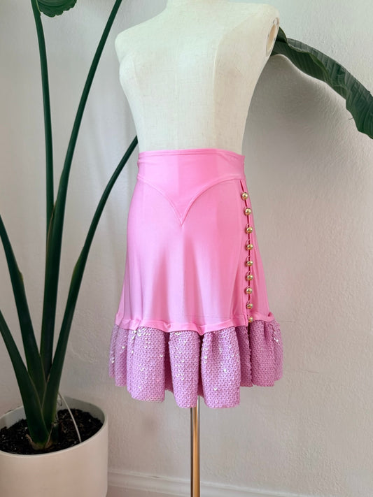 Vintage Y2K Paco Rabanne Pink Sequin Ruffle Skirt, Size Medium