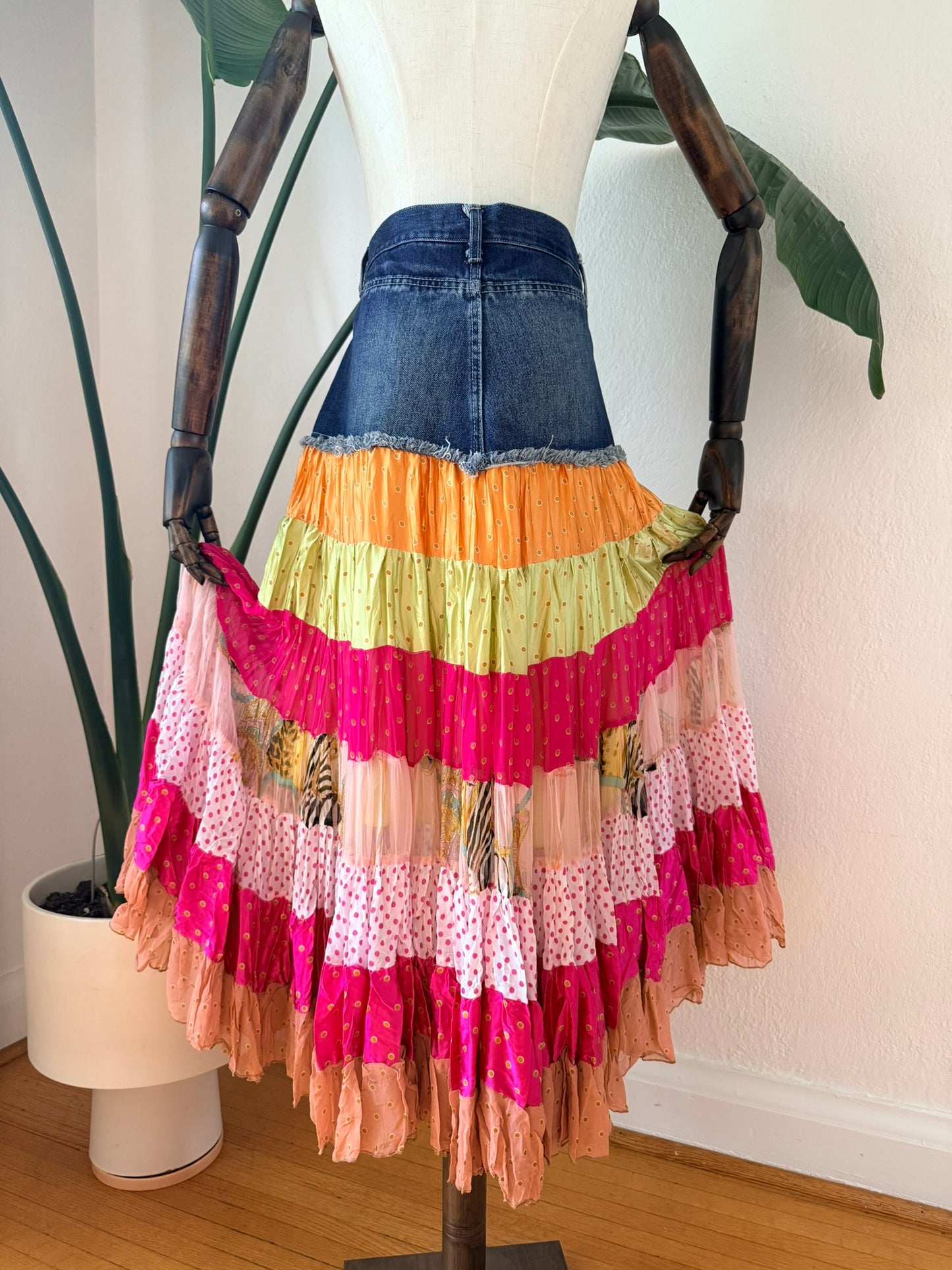 Vintage 1990s Denim Tiered Festival Skirt Size Medium