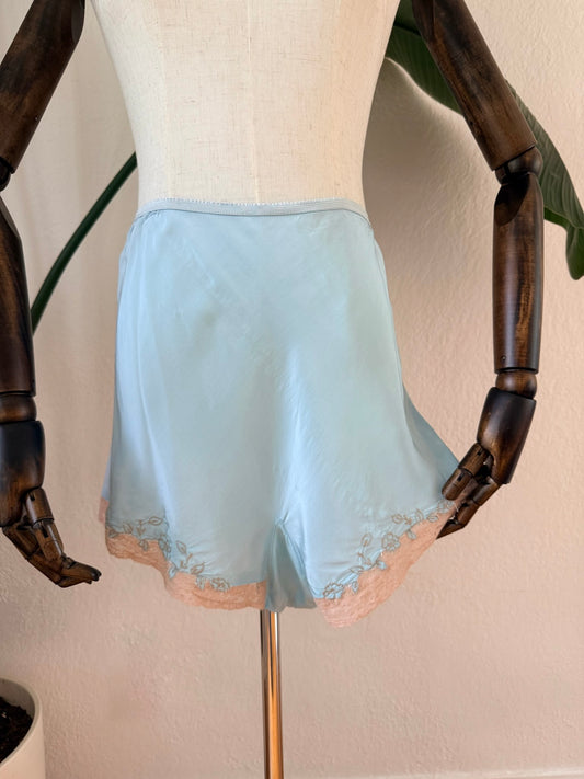 Vintage 1940s Powder Blue Tap Shorts, Size Small