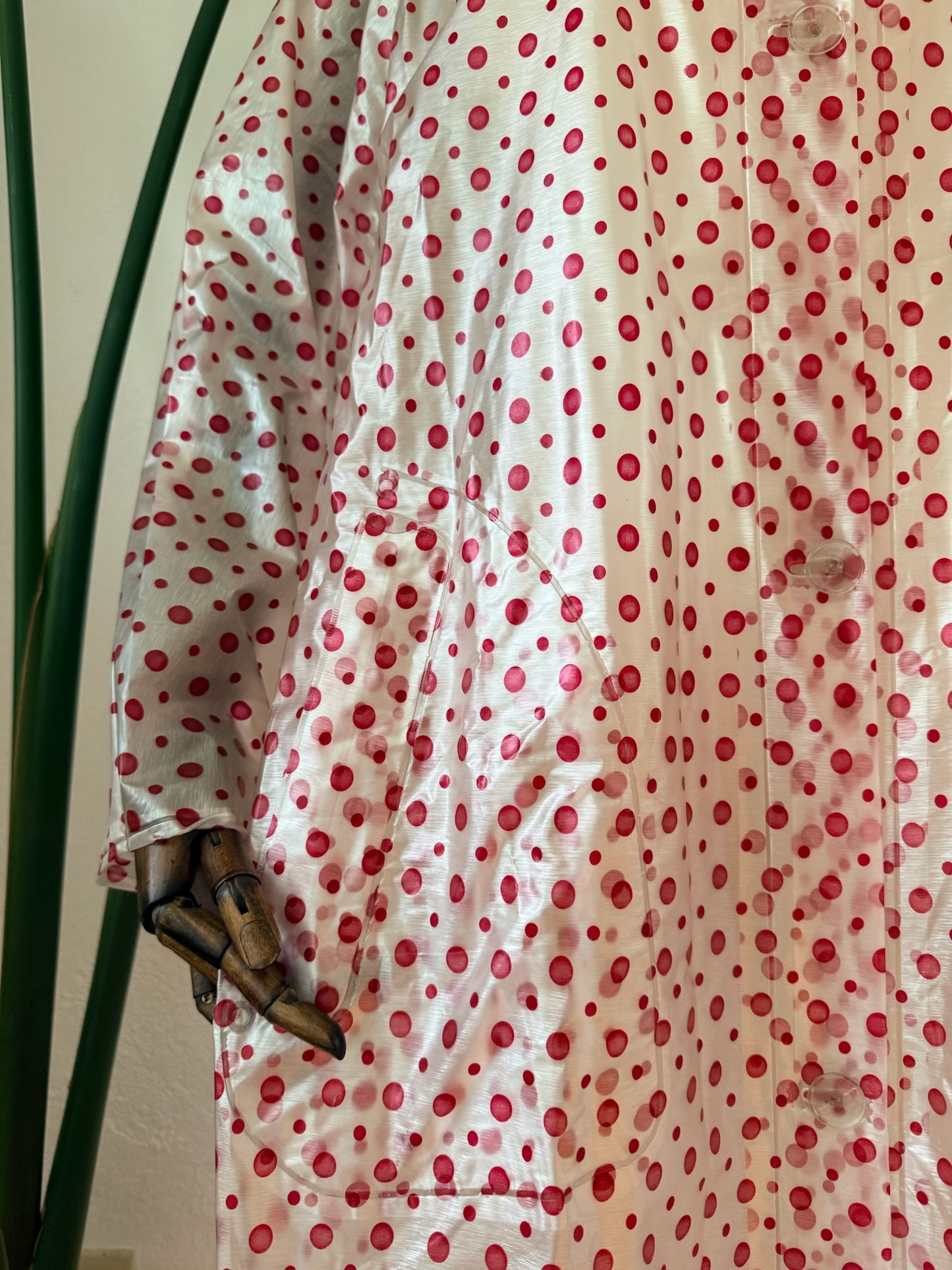 Vintage 1960s Polka Dot Vinyl Raincoat, Size Medium