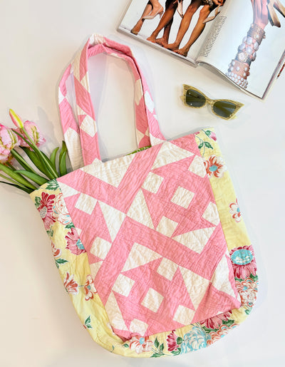 Upcycled Vintage Quilt Patchwork Tote Bag
