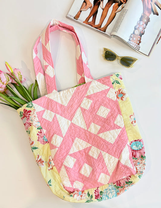 Upcycled Vintage Quilt Patchwork Tote Bag