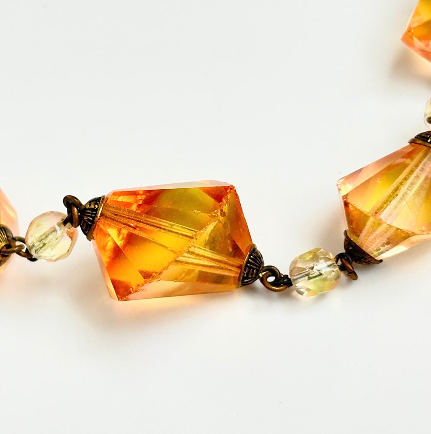 Vintage 1920s/1930s Bi-Colour Uranium Glass Necklace