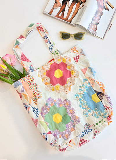 Upcycled Vintage Quilt Patchwork Tote Bag - Version 3