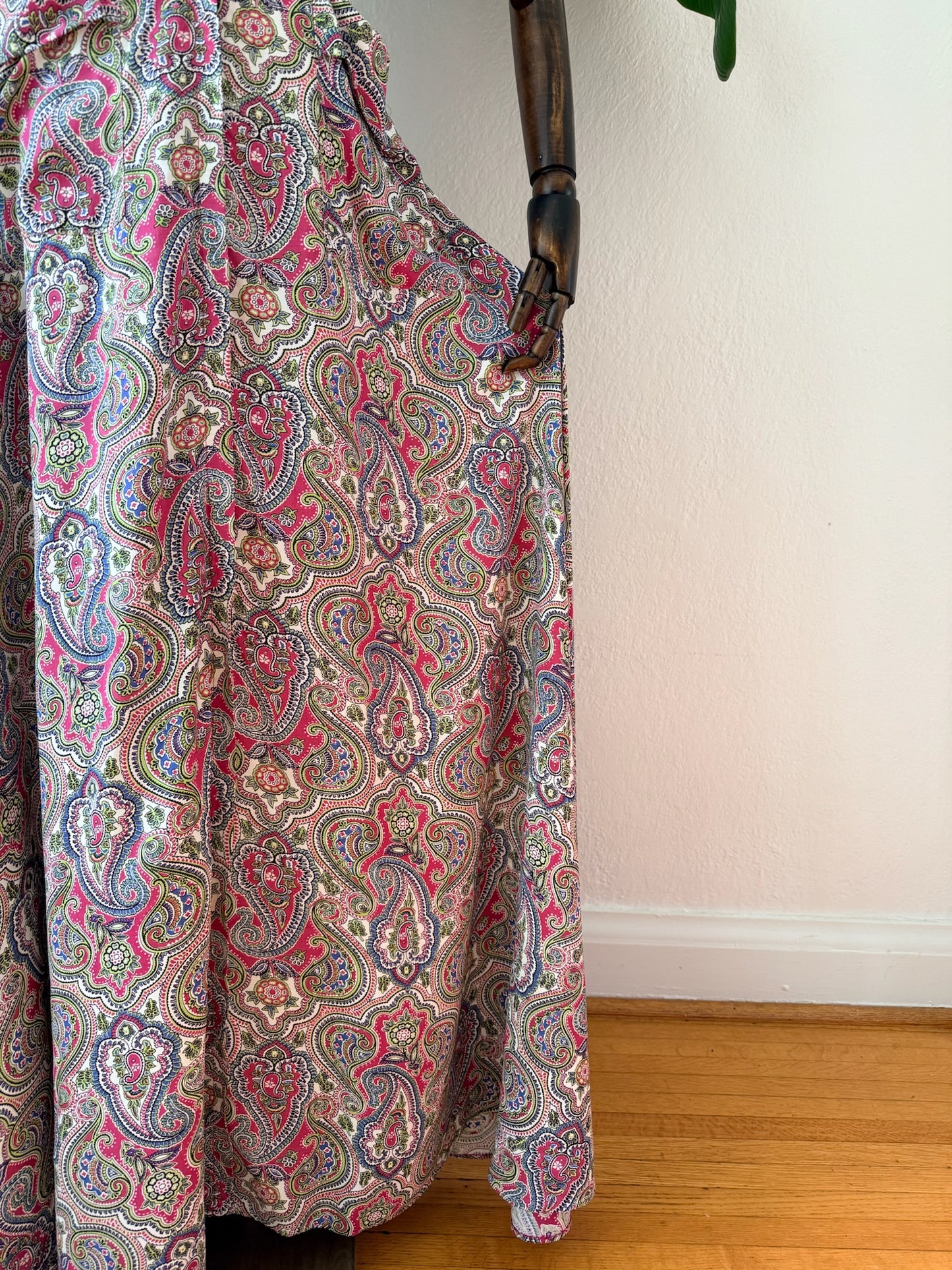 Vintage 1940s Saybery Paisley Print Hostess Dress, Size Small