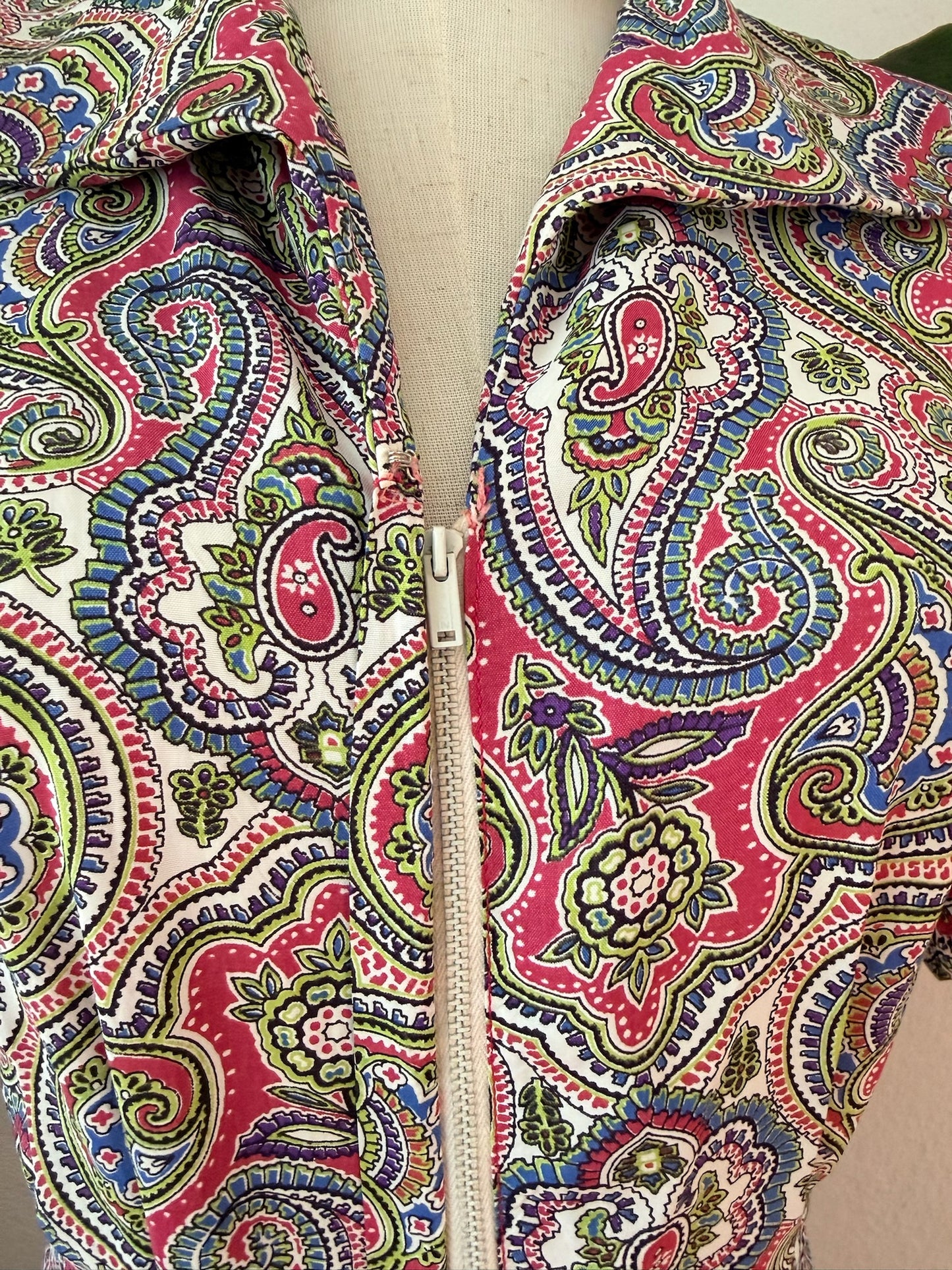 Vintage 1940s Saybery Paisley Print Hostess Dress, Size Small