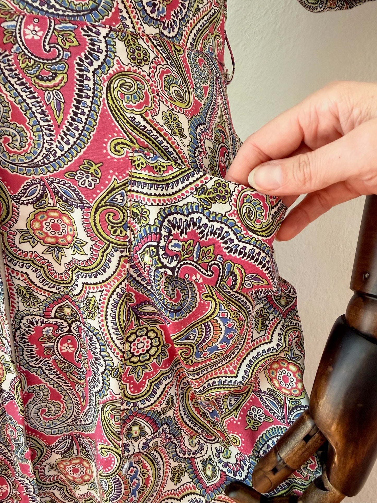 Vintage 1940s Saybery Paisley Print Hostess Dress, Size Small