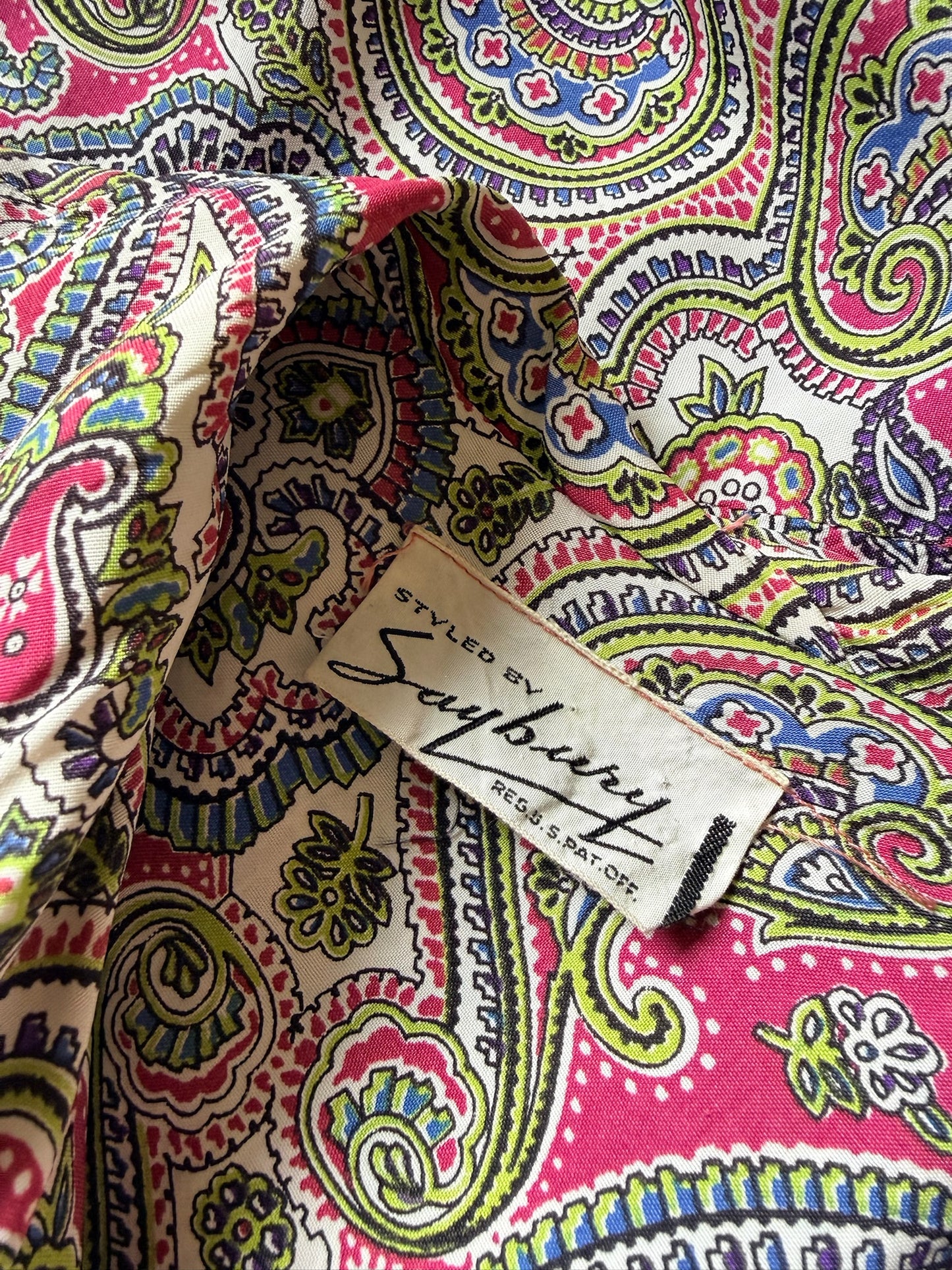 Vintage 1940s Saybery Paisley Print Hostess Dress, Size Small