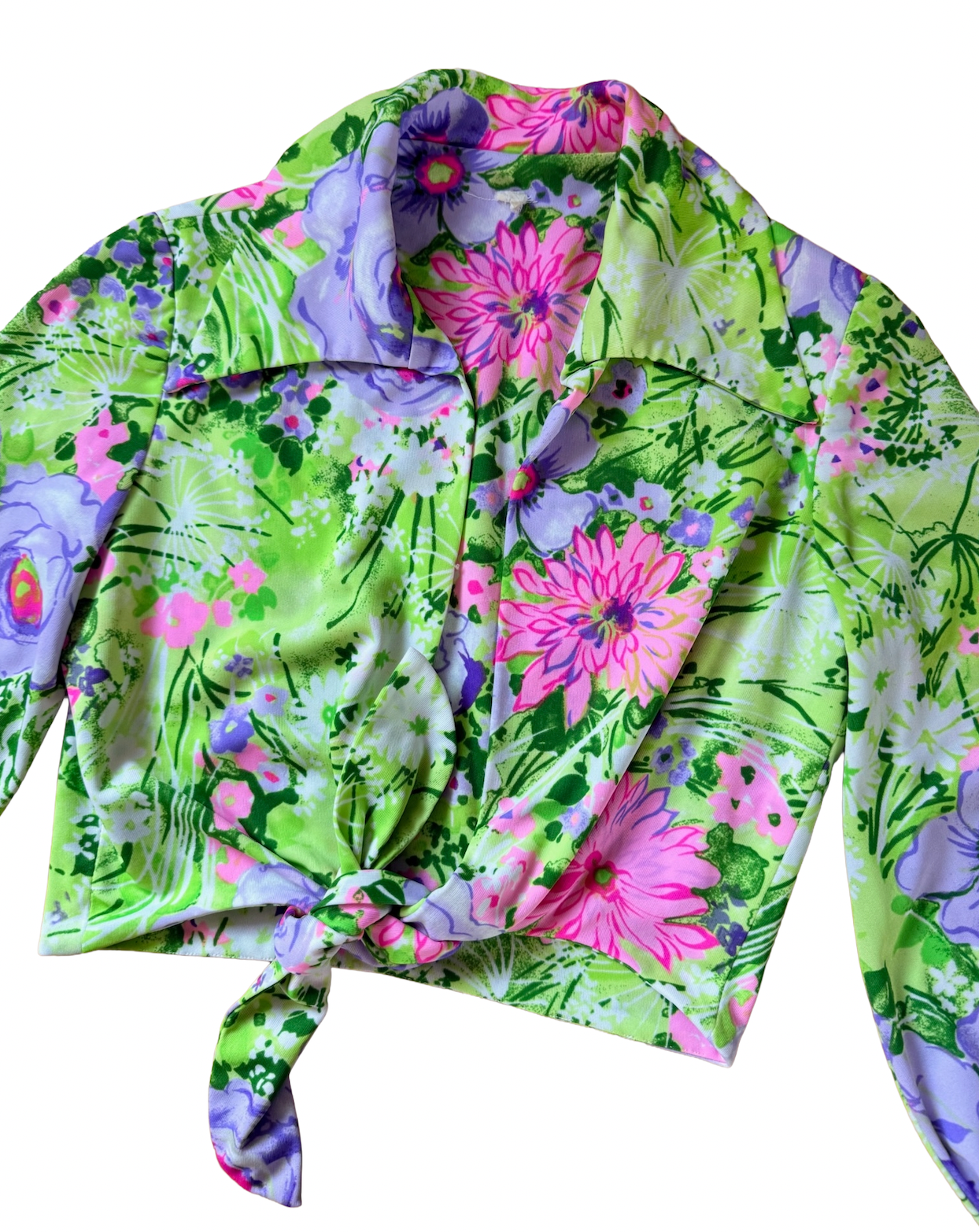 Vintage 1970s Floral Print Crop Top Blouse