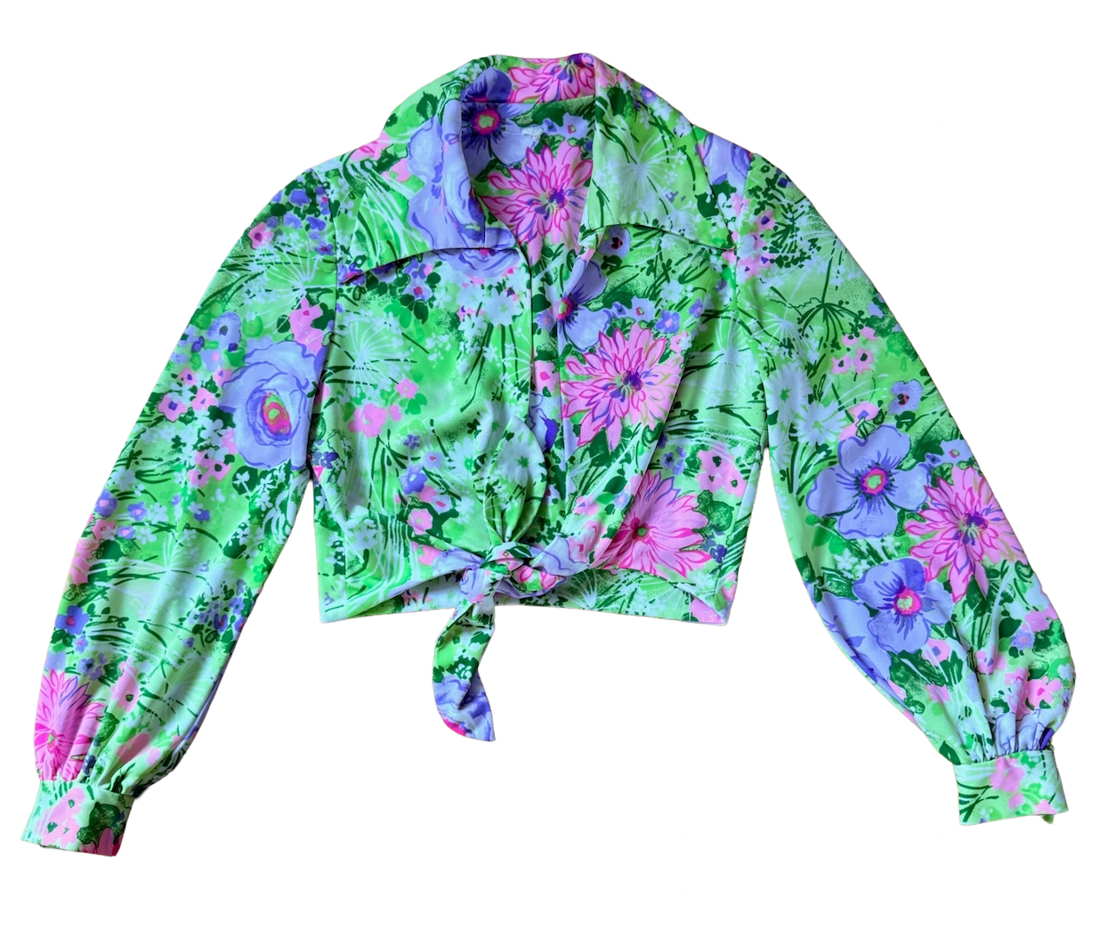 Vintage 1970s Floral Print Crop Top Blouse